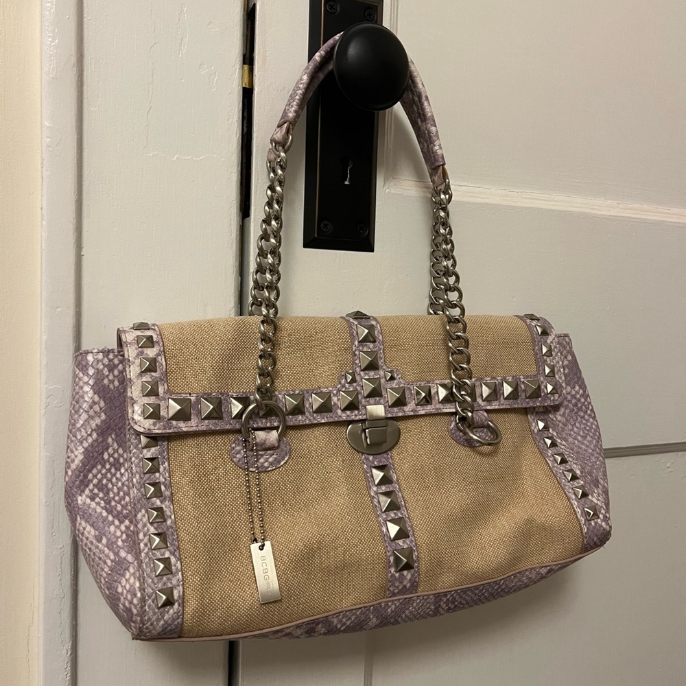 BCBGirls Canvas and Lavender Studded Shoulder Bag